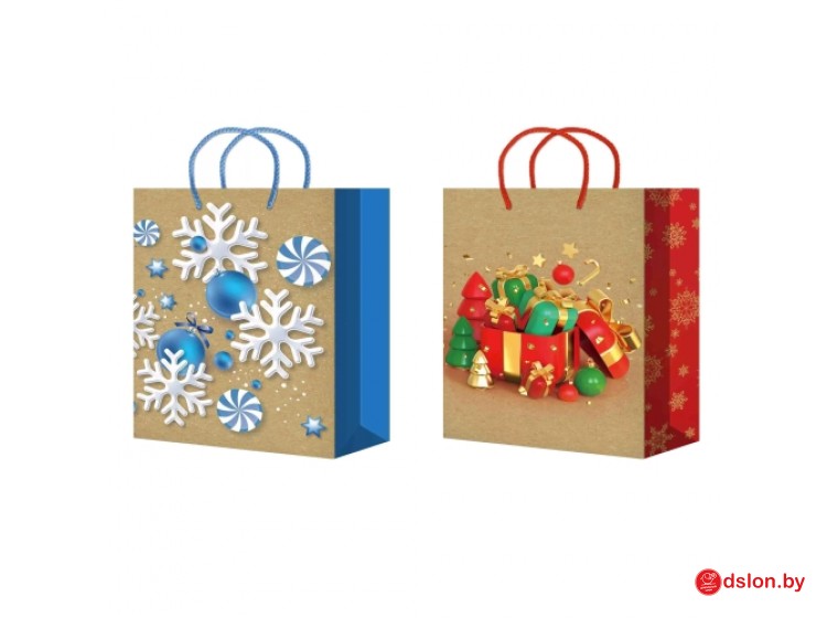 Пакет подарочный 18х23+10см НГ цвет Крафт/Белый (х10/200) 10 шт/упак